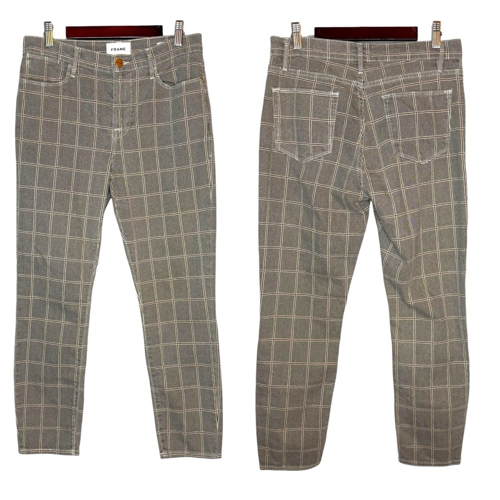 FRAME Le High Skinny Crop Women's Size 29 Gray‎ Window Pane Plaid Stretch Jeans